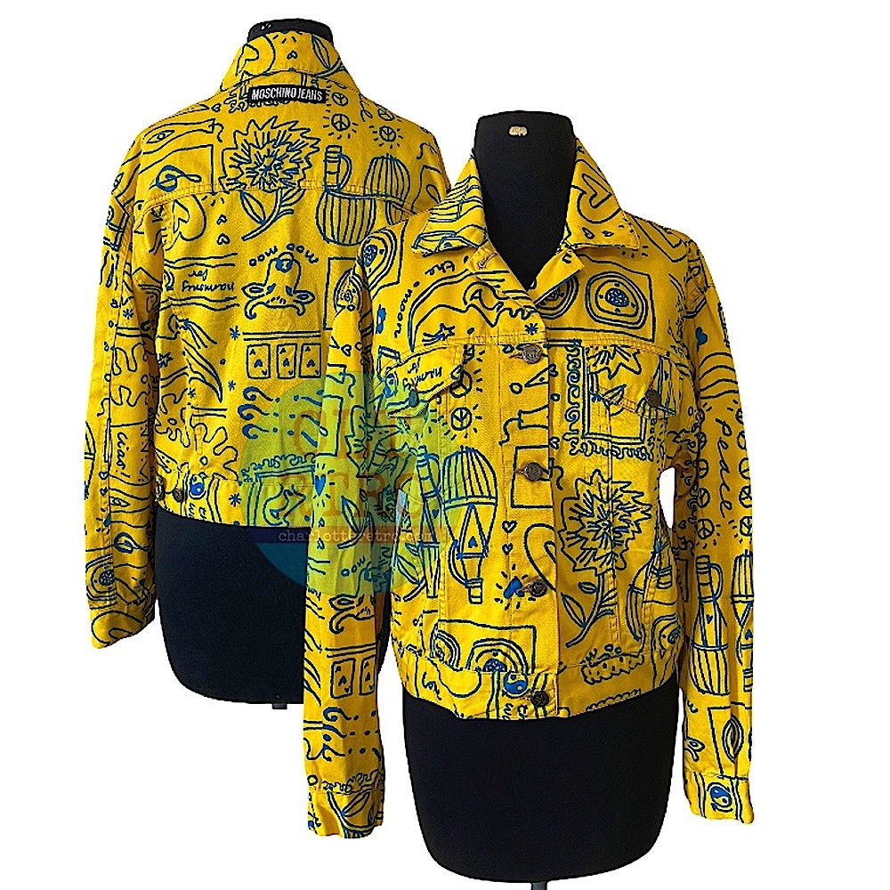 Moschino • Yellow Graffiti Denim Jacket (40) - Picture 2 of 14